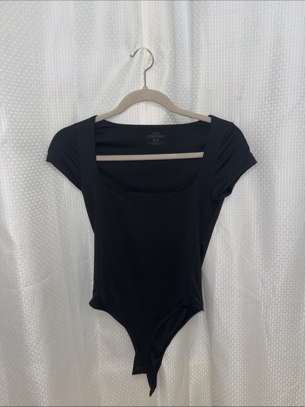 Black Square-Neck Cap Sleeve Bodysuit